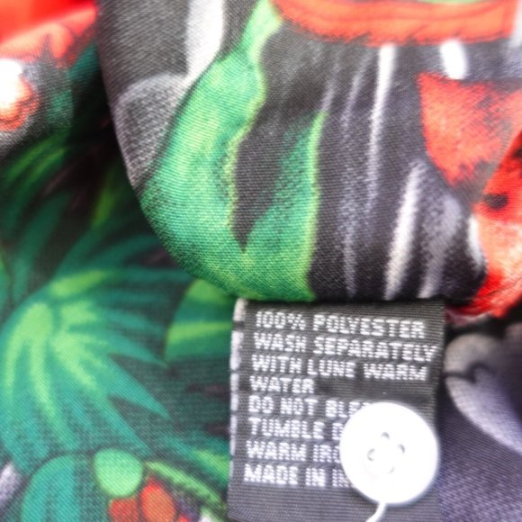 Tropical Mens Shirt Large Hawaiian Camp Black Floral Red Bahamas AMERICAN ESPRIT - Picture 7 of 8